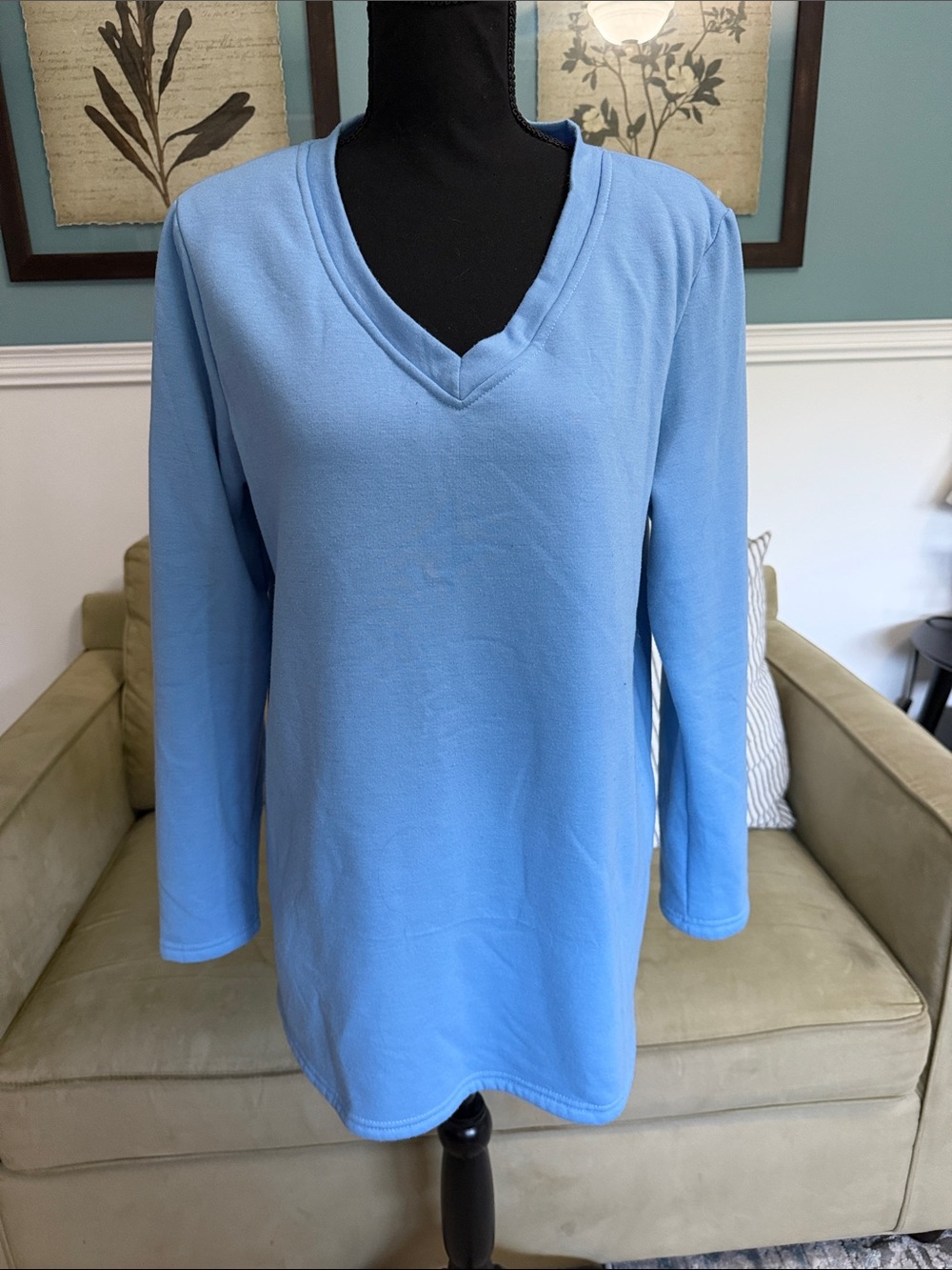 Women's Sky Blue V-Neck Tunic Sweater